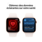 Apple - Watch Series 11 - 42 mm - GPS - Boîtier en aluminium Or rose avec Bracelet sport Rose tendre, Petite/Moyenne-Jusqu’à 24 heures d’utilisation normale. Et une recharge rapide de seulement 15 minutes vous procure jusqu’à 8 heures d’utilisation normale