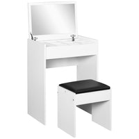 HOMCOM Mirrored Vanity Set - 23.7" L x 15.8" W x 31.1" H - White-Flip top with clear and extra-large mirror 