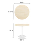 Modway Lippa 36" Round Faux Travertine Dining Table - White Travertine-Chip-Resistant White  Metal Base