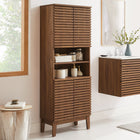 Modway Render Tall Bathroom Storage Cabinet - Walnut-Non-Marking Floor Glides