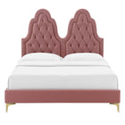 Modway Alexandria Tufté Performance Velours Lit Plateforme Twin Avec Pieds en Métal Doré - Vieux Rose-Assemblée requise