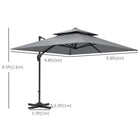 Outsunny 10' L x 10' W Cantilever Patio Umbrella - Light Grey-Double-top canopy design increases airflow  