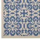 Modway - Ariana Treillis floraux vintage à l’intérieur et à l’extérieur Tapis 9 pi l x 12 pi L - Bleu et beige-Résistant aux taches / Facile à nettoyer