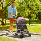 PawHut 4-Wheel 3-in-1 Pet Stroller with Folding Carrier - Pink-Four-stage canopy and mesh windows keep their area ventilated 