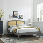 Modway Sierra Cane and Wood Full Platform Bed with Splayed Legs - Grey-Weight Capacity: 600 lb