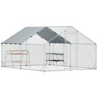PawHut - grand poulailler en métal avec couverture imperméable 9,8 pi L x 13,1 pi l x 6,4 pi H-Une surface spacieuse de 129 pi² (12 m²) peut accueillir confortablement 12 à 18 poules 
