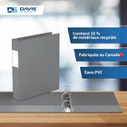 Davis Group Super économie, Reliure à anneaux en “D” inclinés 1.5 po, paquet de 6 – Gris-Polypropylène sans PVC