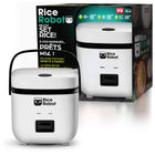 Rice Robot 4 Cup Space Saving Rice Cooker with Ceramic Nonstick Inner Pot - White -Mistake-proof 3-step system: use the color-coded pre-measured cups. 1-white cup to add rice, 2-blue cup to add water, and 3-click to cook color-coded system does all the measuring, so you don't have to