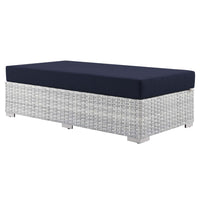 Modway Convene Outdoor Patio Rectangular Ottoman - Light Grey/Navy-Synthetic Rattan Weave
