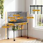 PawHut 46" H Bird Cage, with Divider, 4 Wooden Perches and Slide Out Tray - Black-Multiple doors allow for effortless feeding access 
