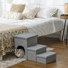 PawHut Dog Stairs with Storage Boxes and Condo for High Beds - Grey-A plush cushion offers a cosy spot to relax, and the whole cushion can be cleaned with water 