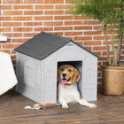 PawHut 26" W Plastic Outdoor Dog House - Grey-Smooth surface is easy to clean with water 
