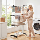 HOMCOM 4-Tier Foldable Steel Laundry Rack with 4 Castors - Black-Fold each shelf to meet your size requirements. Also, when not in use, you can fold it up for ample storage 