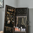 HOMCOM Mirror Jewelry Cabinet - 18.4" L x 14.4" W x 59.6" H - Brown-Assembly required