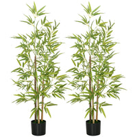 HOMCOM 4' Artificial Bamboo Tree for Indoor Home Decor - Green - 2 Pack-Two pack. Beautiful artificial bamboo with three trunks design plant 