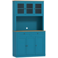 HOMCOM 71" H Pantry Cabinet with Microwave Space and Buffet Hutch - Navy Blue-Eight compartments and two drawers maximize kitchen storage options 