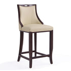 Manhattan Comfort Emperor 19" Traditional Faux Leather Upholstered Bar Stool - Cream and Walnut - 2 Pack-Unique Handle Design for Easy Mobility with Semi Linear Stitching