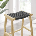 Modway - Saoirse Tabouret de bar en bois de corde tressée - Noir naturel - Ensemble de 2-Appuie-pieds et supports latéraux