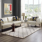 Modway Solvea Moroccan Trellis Shag Area Rug - 5 ft W x 8 ft L - Ivory/Grey-Shag Weave Of Approx. 2 Inches