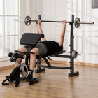 Soozier Weight Bench Stand with Squat Rack-Pads are cushioned to work out comfortably, wrapped in smooth PU so it can be wiped clean