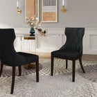 Manhattan Comfort - Lot de 2 chaises de salle à manger traditionnelles Reine 19,7 po en velours noir et noyer-Cadre en hêtre massif avec une finition noyer riche