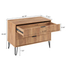 Manhattan Comfort DUMBO Modern 1-Drawer Nightstand and 3-Drawer Dresser Set - Golden Brown-Horizontal Glam Drawer Handles Made of Metal with a Gold Finish.