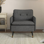 HOMCOM - Fauteuil moderne avec large assise lounge - pieds en acier - capitonné à boutons pour chambre - gris foncé-Les patins de pieds réglables le maintiennent stable et équilibré sur un sol irrégulier 
