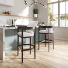 Manhattan Comfort Ritz 22" Mid-Century Modern Faux Leather Upholstered Bar Stool - Ivory and Dark Walnut-Made of Beech Wood with Rich Walnut Finish