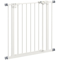 PawHut - Barrière pour animaux de compagnie de 74 à 81 cm de large avec porte, barrière pour chien d'intérieur pour escaliers - Blanche-Faites glisser et soulevez la poignée pour passer