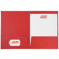 JAM Paper - Chemises d'affaires à deux pochettes en lin texturé - rouge - Paquet de 6-Dossier en lin rouge