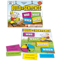 Learning Advantage Build-A-Sentence-2 LEVELS OF PLAY FOR FAMILY FUN -- This educational game includes a game board and 2 card sets: Set A includes 20 who, what and where cards (60 cards total). Set B adds 20 when cards (80 cards total).