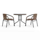 Table ronde en verre/métal 28 po, bordure en rotin brun foncé et 2 chaises empilables en rotin brun foncé (TLH-087RD-037BN2-GG)-4