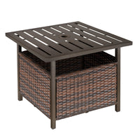 Outsunny 22" Outdoor Rattan Wicker Patio Coffee Table with Umbrella Hole - Brown-Rattan compact size table, perfectly compatible with your home style and garden