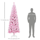 HOMCOM 7.5' Snow-Flocked Pencil Artificial Christmas Tree with Steel Base - Pink-Hinge construction and section design for quick and easy setup 