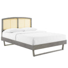 Modway Sierra Cane and Wood Queen Platform Bed with Angular Legs - Grey-Woven Cane Rattan Headboard