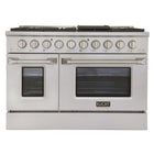 Kucht 48" KNG Series Pro Style Natural Gas Range - Stainless Steel-Cook and bake like a pro with two separate ovens featuring large oven windows. The main oven is a heavy-duty blue porcelain oven with 4.2-cu-ft of capacity, while the additional side oven has 2.5-cu-ft of capacity