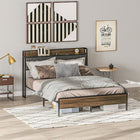 HOMCOM Queen Size Bed Frame with Storage Headboard and Charging - Walnut-Upholstered headboard offers comfortable support while reading or relaxing