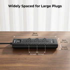 Huntkey 6' Flat Plug Surge Protector Power Strip with 12 Outlets and 3 USB Ports - Black - 2 Pack-Comes with a durable 6-foot extension cord and a flat plug design, allowing for flexible placement behind furniture while reaching distant wall outlets easily.