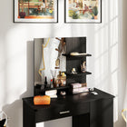 HOMCOM Vanity Desk with Mirror and Shelves - 35.4" L x 15" W x 54.3" H - Black-Colour: Distressed Black 
