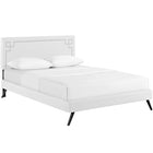 Modway Ruthie Vinyl Queen Platform Bed with Round Splayed Legs - White-Wood Frame / Particleboard Panel