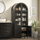 HOMCOM 71" H Tall Arched Kitchen Pantry Cabinet - Black-Made of MDF with soft-close hinges, ensuring quiet use and durability 