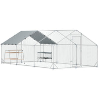 PawHut - Grand poulailler en métal avec bâche imperméable 9,8 pi L x 19,7 pi l x 6,4 pi H-Un espace spacieux de 194 pi² (18 m²) accueille confortablement 18 à 24 poules 