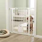 PawHut 30"-41" Extra Wide Pet Gate Barrier with Small Door - 35"H - White-Equipped with a small door, convenient for pets to pass