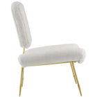 Modway - Ponder Fourrure en peau de mouton rembourrée Chaise longue - Blanc-Cadre en acier inoxydable doré