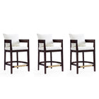 Manhattan Comfort - Tabouret de comptoir ritz 22" style milieu du siècle moderne, revêtement en similicuir ivoire et noyer foncé, lot de 3-Tabouret de comptoir moderne du milieu du siècle avec dossier parfait pour le bar et la cuisine. Ensemble de 3