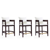 Manhattan Comfort - Tabouret de comptoir ritz 22" style milieu du siècle moderne, revêtement en similicuir ivoire et noyer foncé, lot de 3-Tabouret de comptoir moderne du milieu du siècle avec dossier parfait pour le bar et la cuisine. Ensemble de 3