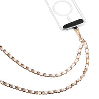 Evry - Chaîne métallique universelle et sangle de téléphone en cuir végétalien pour porter en bandoulière - blanc et or-Compatible avec tous les smartphones