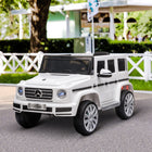 Aosom 12V Mercedes-Benz G500 Kids Electric Ride-On Car - White-Extra-wide tires, seat belt and damping rear wheel design for safe and smooth driving 