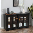 HOMCOM 42" L Modern Kitchen Storage Cabinet with 2 Sliding Glass Doors - Black-Spacious top for displaying or storage your kitchen tools