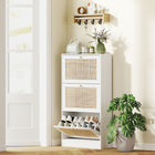 HOMCOM - Organisateur de rangement pour chaussures en rotin avec 3 tiroirs rabattables - blanc-Panneau de particules mélaminé pour un nettoyage facile 